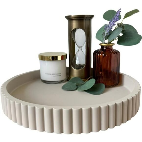 OAKOA Concrete Round Decorative Tray Coffee Table Centerpiece Modern Home Decor - Picture 1 of 7